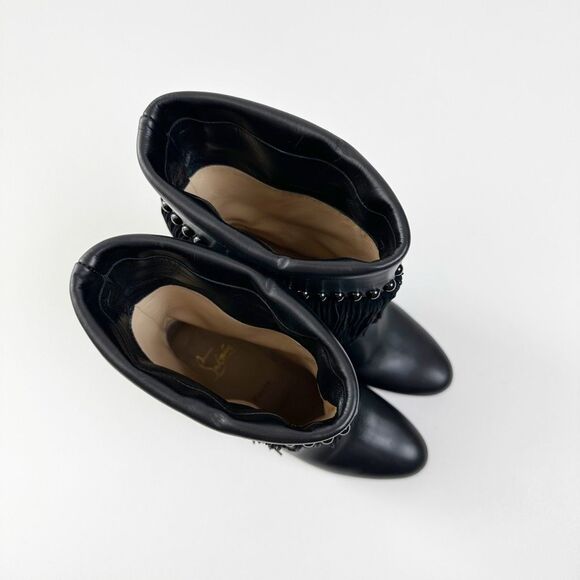 CHRISTIAN LOUBOUTIN Tudor Jo Fringe Black Bootie 39 US 8.5 Ankle Boots Studded - Picture 3 of 14